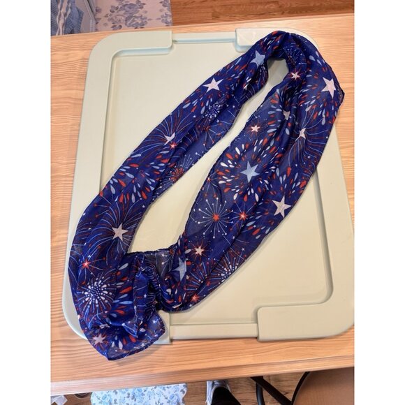 Red White Blue Scarf Lightweight Star Firework USA Celebrate Holiday Summer Fun - Picture 2 of 6